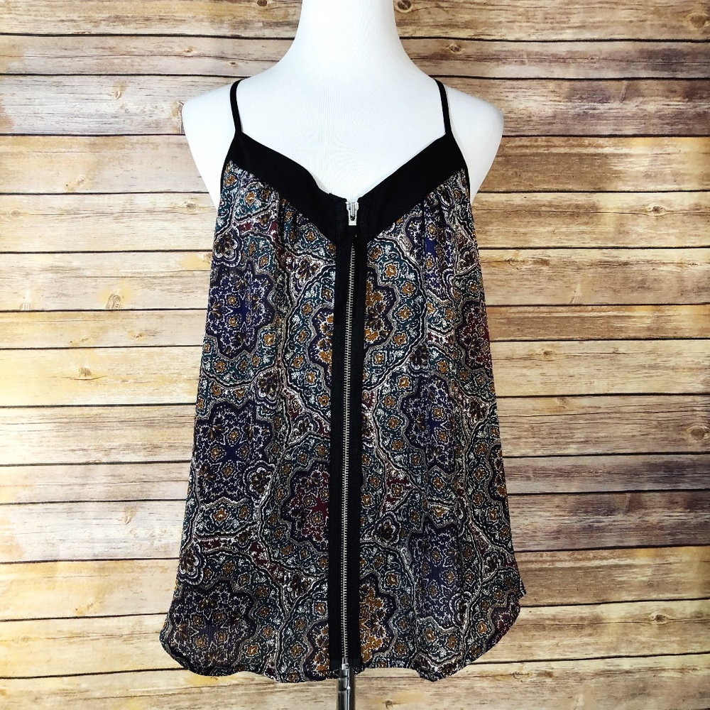 Allen B. Allen Schwartz Paisley Zipper Tank Top